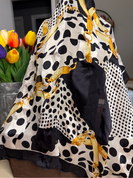 Dior Accessories - Dior Black & White Polka Dot Silk Scarf with Gold Accent